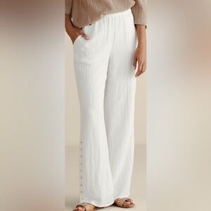 Soft Surroundings Oceo Gauze Wide Leg Pants Size Medium EUC in Ivory Pearl‎